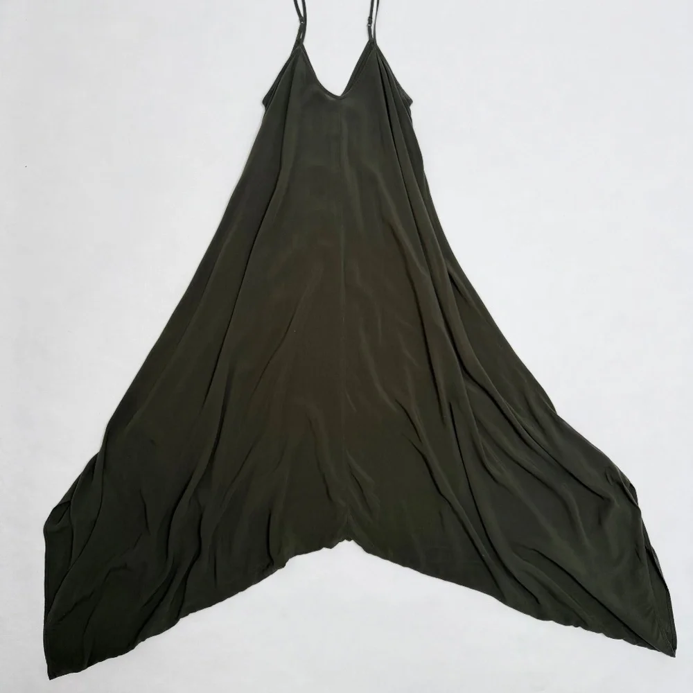 Silence + Noise Olive Green Harem Jumpsuit Romper M Boho Relaxed Wide Leg Rayon - Picture 2 of 6